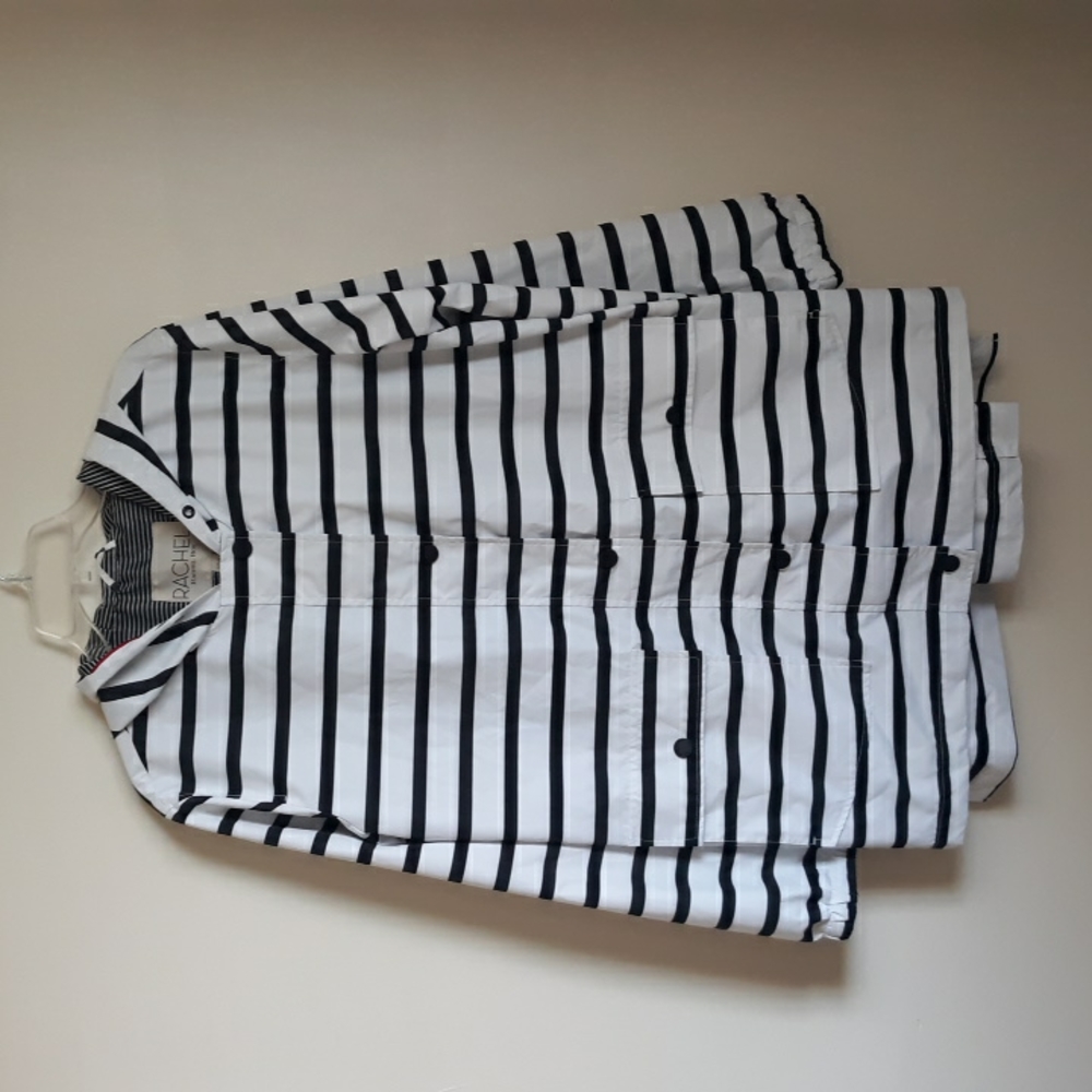 RACHEL Rachel Roy Black and White Striped Hooded Raincoat
